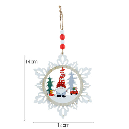 2 Pieces Three-layer Wooden Snowflake Hanging Decoration Faceless Old Man Gnome Christmas Tree Ornament