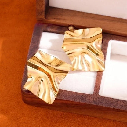 1 Pair Retro Minimalist Irregular Square Plating Stainless Steel 18k Gold Plated Ear Studs