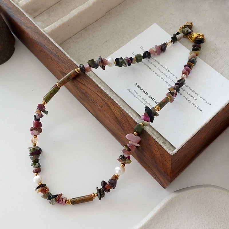 Minimalist Geometric Natural Stone Tiger Eye Pendant Necklace In Bulk