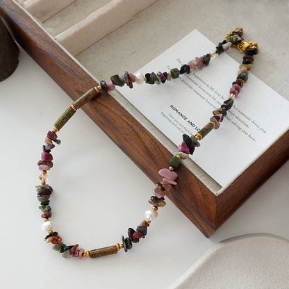 Minimalist Geometric Natural Stone Tiger Eye Pendant Necklace In Bulk