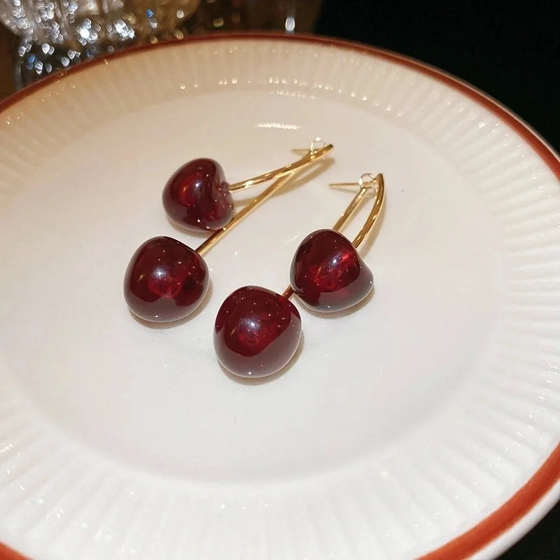 1 Pair Cute Sweet Cherry Resin Copper Drop Earrings