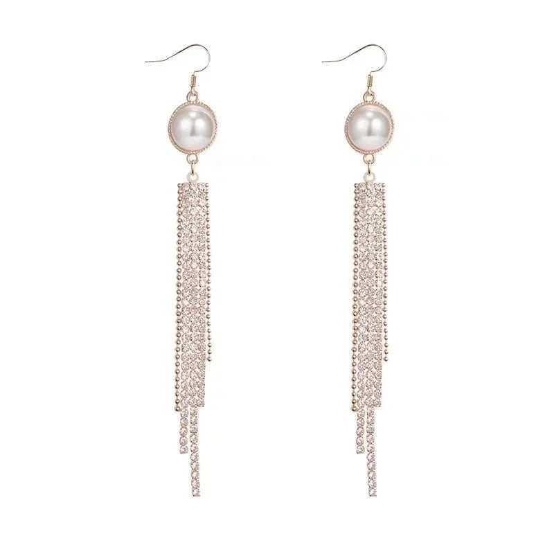 2 Pieces Elegant Star Tassel Heart Shape Inlay Alloy Artificial Pearls Rhinestones Glass Earrings