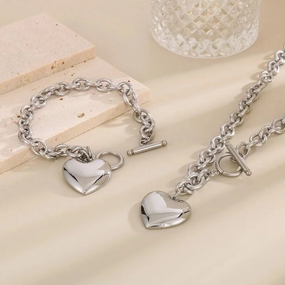 Minimalist Heart Shape Stainless Steel 18K Gold Plated Chain Bracelets Necklace