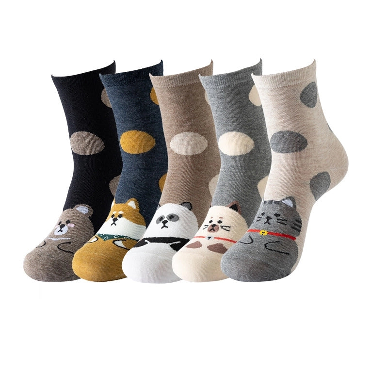 Women's Socks Fun Cat Socks Mid-length Socks Novelty Dog Animal Women's Socks Cotton Socks Cartoon Stockings Yama