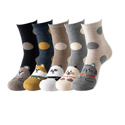 Women's Socks Fun Cat Socks Mid-length Socks Novelty Dog Animal Women's Socks Cotton Socks Cartoon Stockings Yama