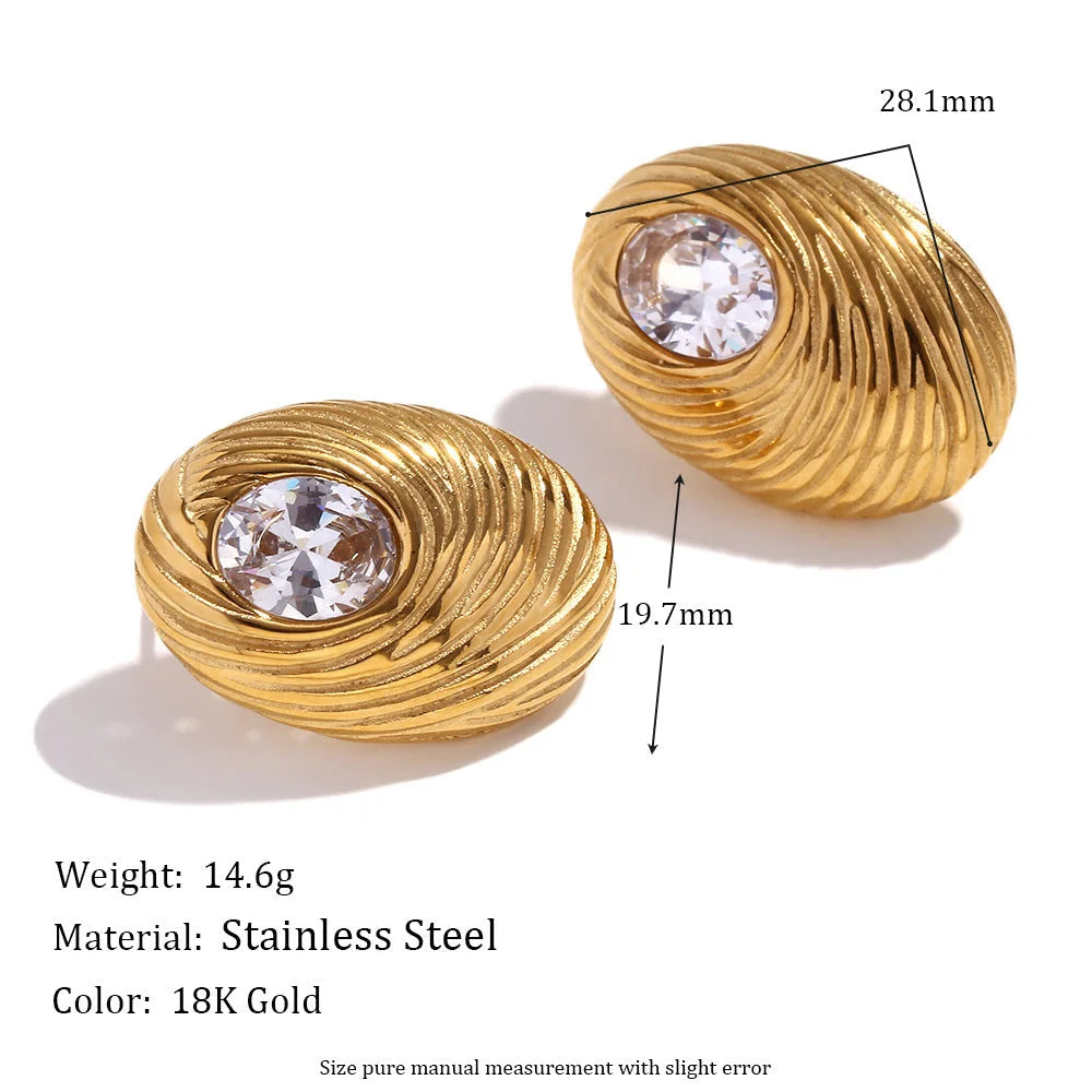 Fashion Petal Geometric Flower Stainless Steel 18K Gold Plated Earrings