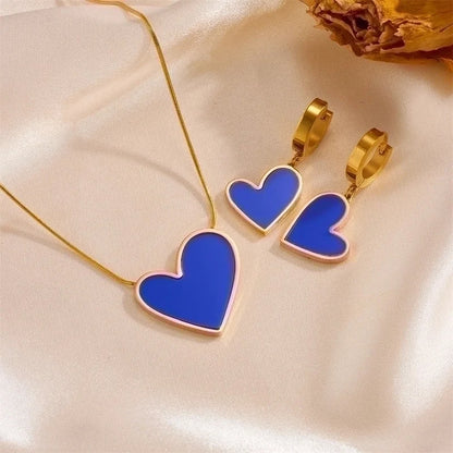 Princess Cute Minimalist Heart Shape Stainless Steel Plating Inlay Shell 18k Gold Plated Earrings Necklace
