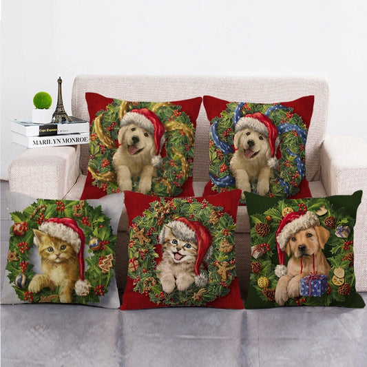 Christmas Nordic Style Modern Style Classic Style Christmas Tree Santa Claus Dog Linen Pillow Cases Couch & Sofa Decor
