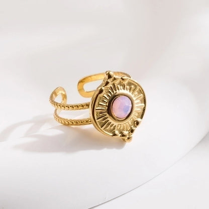 Streetwear Geometric Sun Star Stainless Steel Titanium Steel Inlay Artificial Gemstones Open Rings