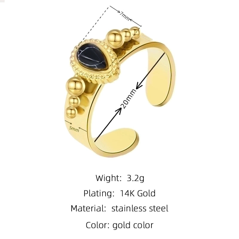 Fashion Geometric 304 Stainless Steel Natural Stone Shell 14K Gold Plated Plating Open Ring