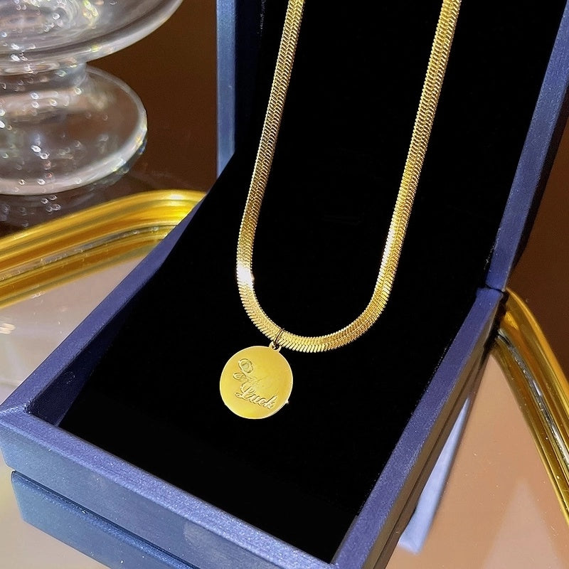 Elegant Classic Style Geometric Moon Bow Knot Titanium Steel Zircon Pendant Necklace