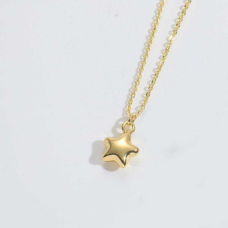 Copper 14K Gold Plated Star Heart Shape Pendant Necklace