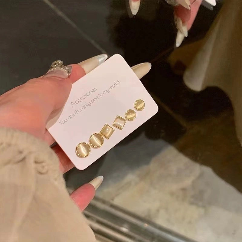 1 Set Minimalist Geometric Enamel Plating Inlay Copper Rhinestones Opal Shell Earrings