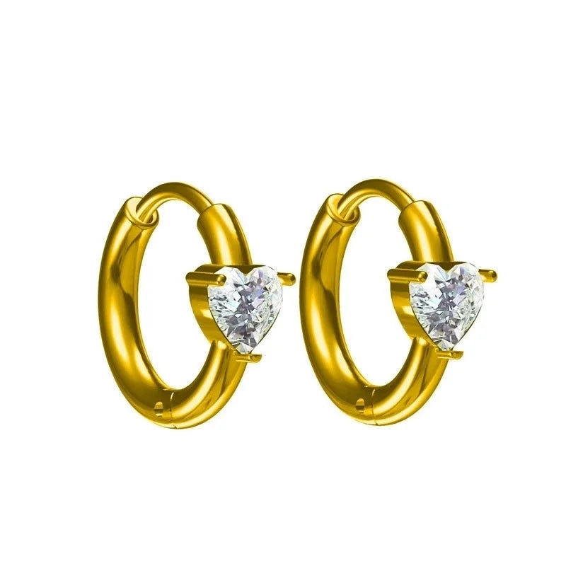1 Pair Minimalist Heart Shape Inlay Titanium Steel Zircon Earrings