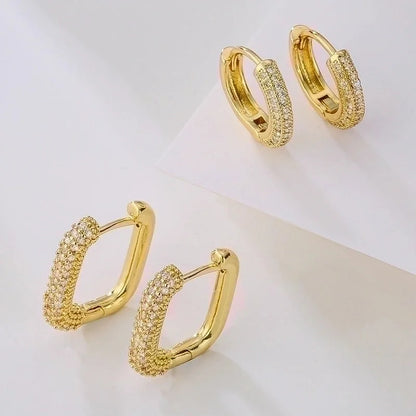 1 Pair Fashion Geometric Gold Plated Copper Zircon Gold Plated Hoop Earrings
