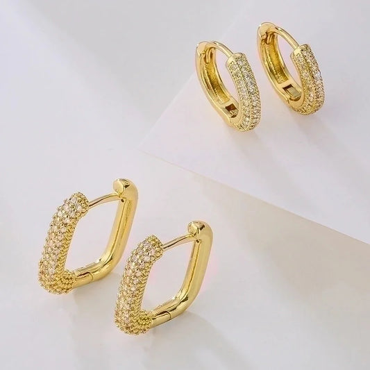 1 Pair Fashion Geometric Gold Plated Copper Zircon Gold Plated Hoop Earrings