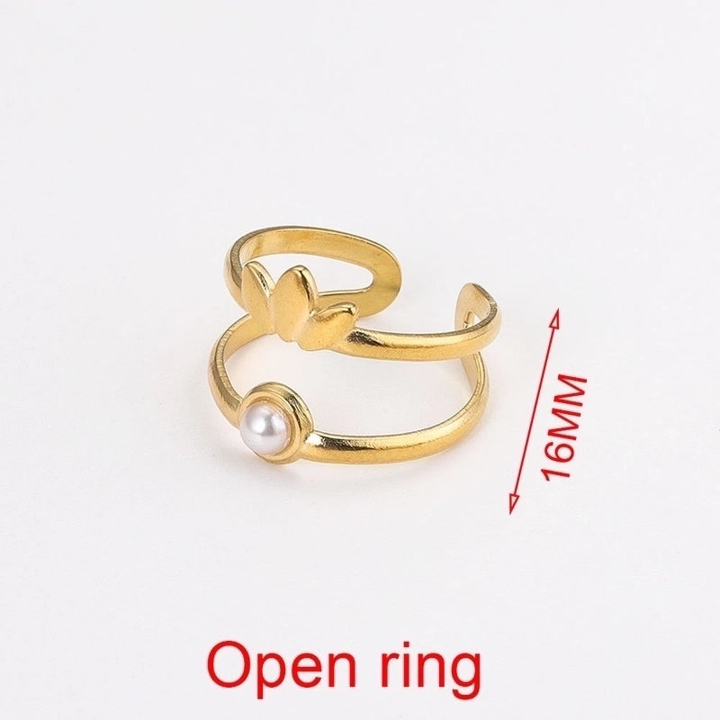 Fashion Geometric Stainless Steel Plating Artificial Pearls Turquoise Open Ring