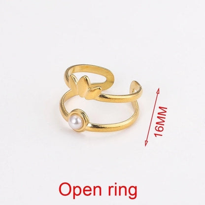 Fashion Geometric Stainless Steel Plating Artificial Pearls Turquoise Open Ring