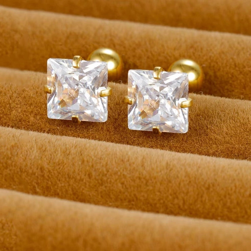 Minimalist Square Inlay 304 Stainless Steel Zircon 18K Gold Plated Stainless Steel Earrings