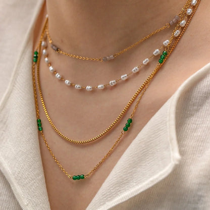 IG Style Pearl Geometric Stainless Steel 18K Gold Plated Necklaces