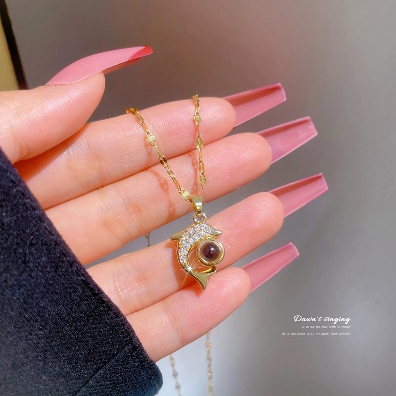 Fashion Geometric Titanium Steel Copper Plating Artificial Diamond Necklace