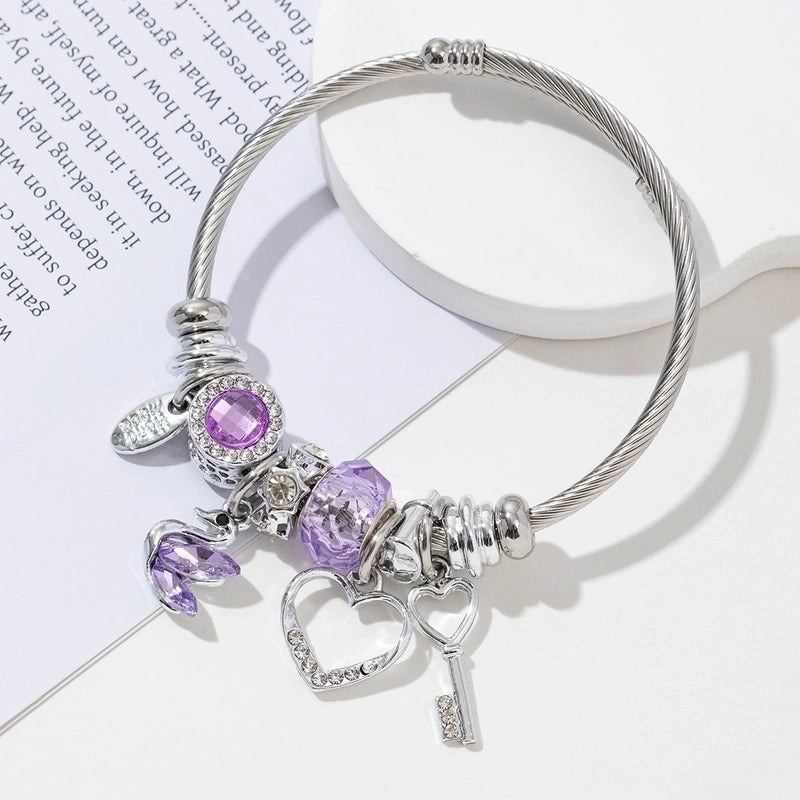 2 Pieces Elegant Lady Heart Shape Butterfly 304 Stainless Steel Alloy Bangle In Bulk