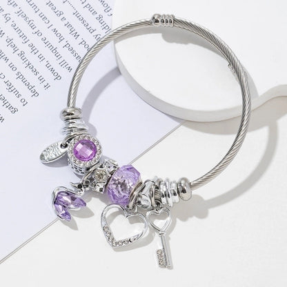 2 Pieces Elegant Lady Heart Shape Butterfly 304 Stainless Steel Alloy Bangle In Bulk