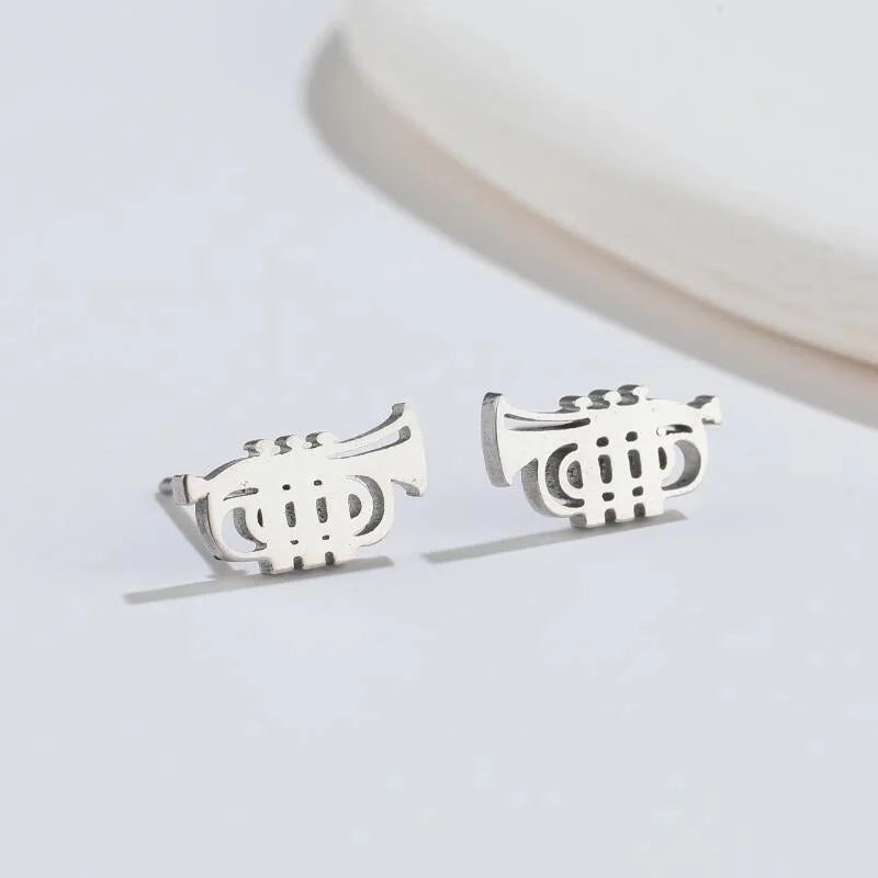 1 Pair Fashion Musical Instrument Plating 304 Stainless Steel 18K Gold Plated Ear Studs