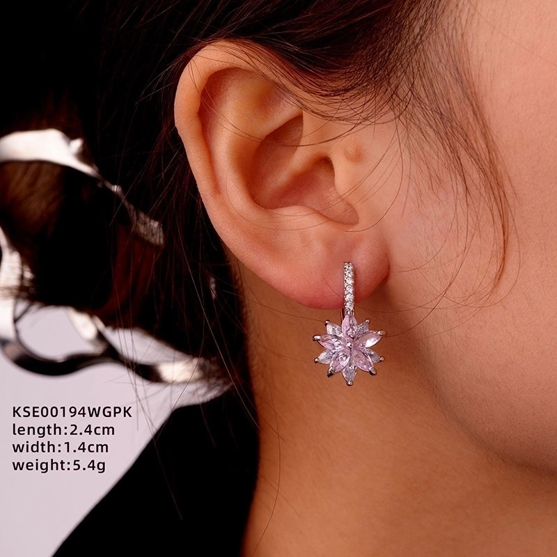 1 Pair Ig Style Minimalist Star Water Droplets Flower Plating Inlay Copper Zircon White Gold Plated Drop Earrings Ear Studs