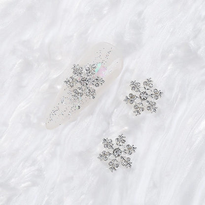 New Arrival Nail Art Snowflake Series Alloy Ornament Christmas White Diamond Snowflake Ornament