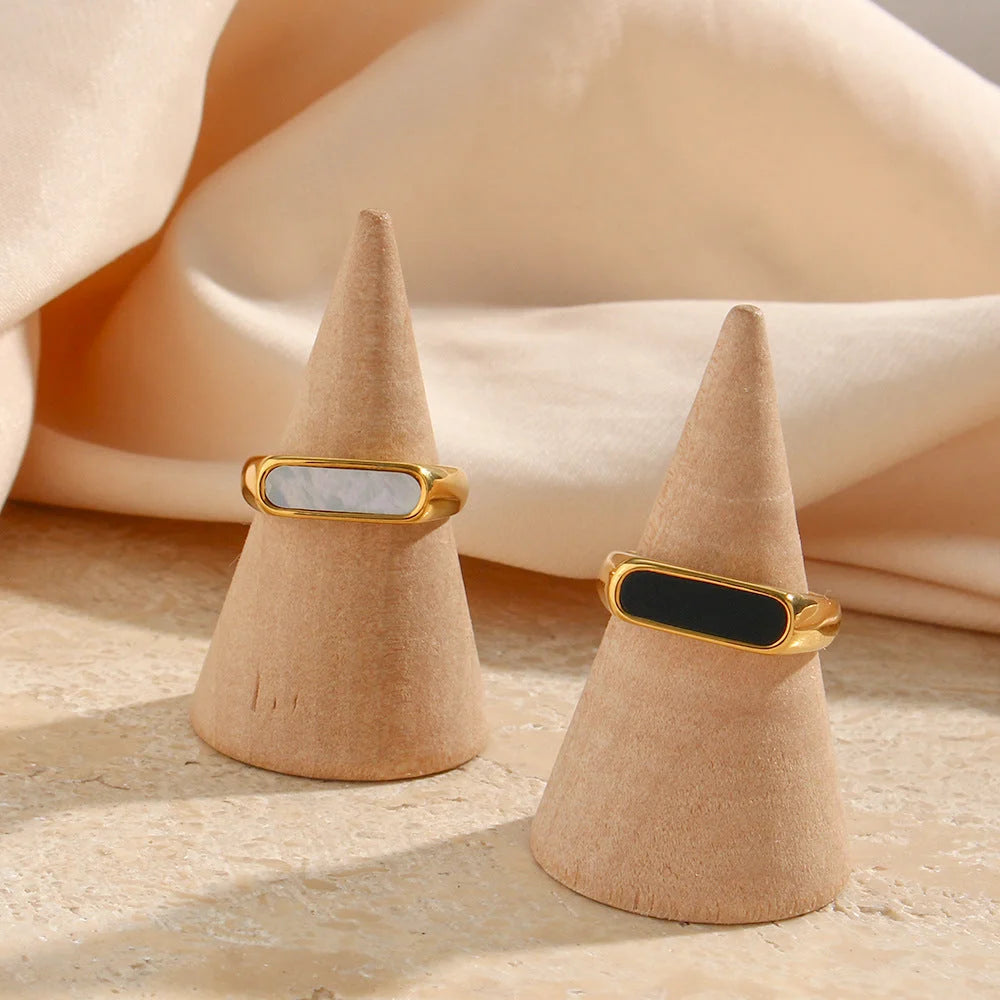 Women Fashion Quadrilateral Round Geometric Stainless Steel 18K Gold Plated Rings