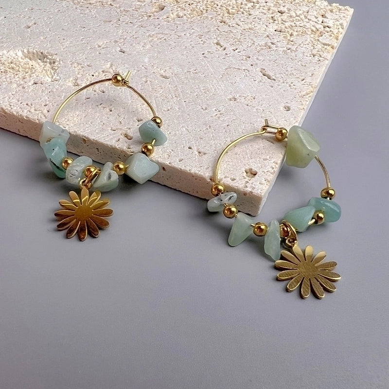 1 Pair Bohemian Leaf Sun Butterfly Stainless Steel Gravel Earrings