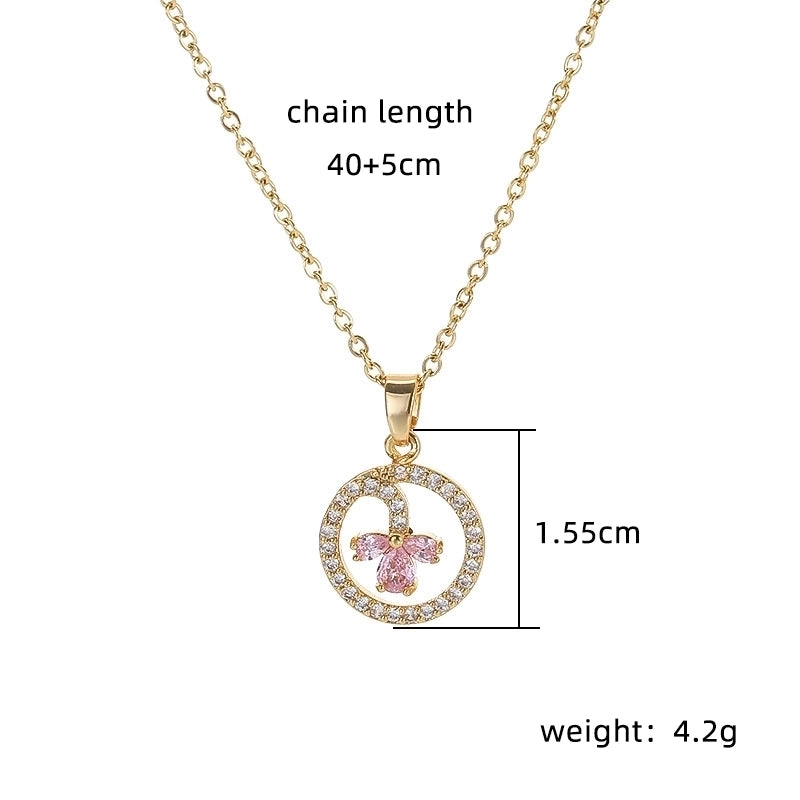 Copper 18K Gold Plated Plating Inlay Double Ring Letter Zircon Necklace