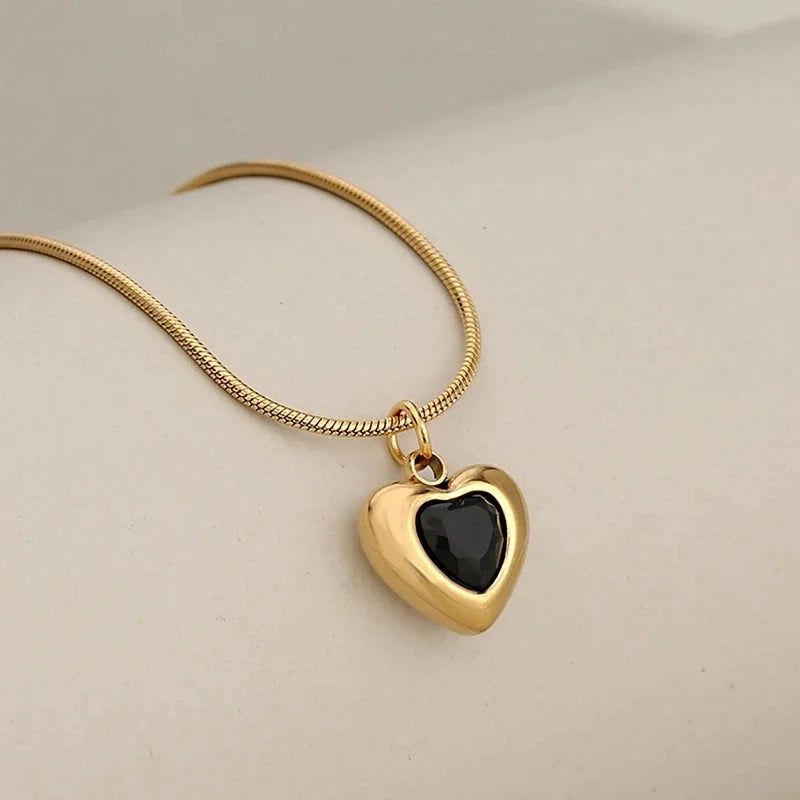 Princess Cute Classic Style Heart Shape 304 Stainless Steel Zircon Inlay Stainless Steel Necklaces