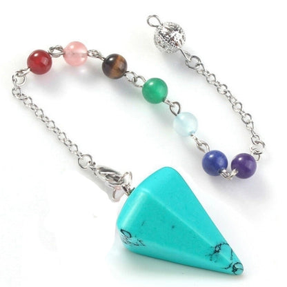 Fashion Hexagonal Pyramid Alloy Natural Stone Cable Chain Pendant Necklace In Bulk