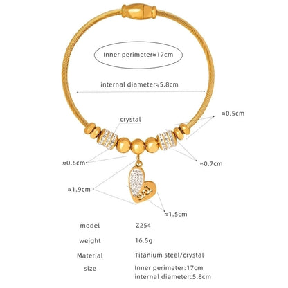 Casual Minimalist Star Heart Shape Butterfly Titanium Steel 18K Gold Plated Rhinestones Bangle In Bulk