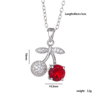 IG Style Glam Cherry 304 Stainless Steel Copper Zircon Inlay Pendant Necklace Cable Chain