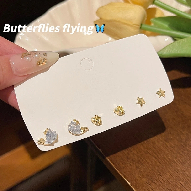 1 Set Minimalist Geometric Enamel Plating Inlay Copper Rhinestones Opal Shell Earrings