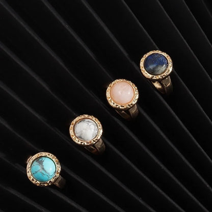 Ethnic Style Round Alloy Inlay Natural Stone Women's Rings