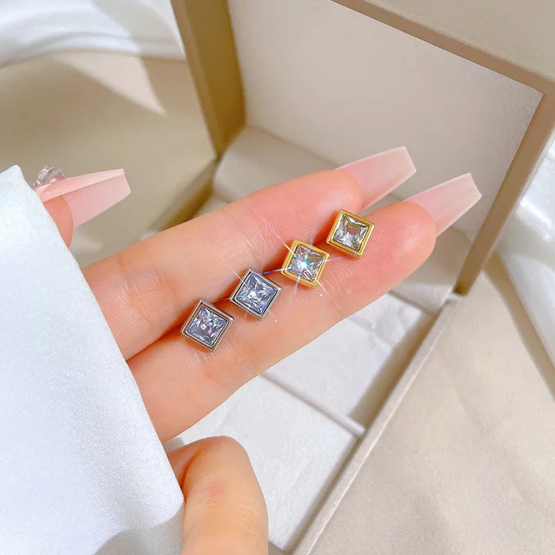 Korean Cosmos Geometric Titanium Steel Electroplating Earrings