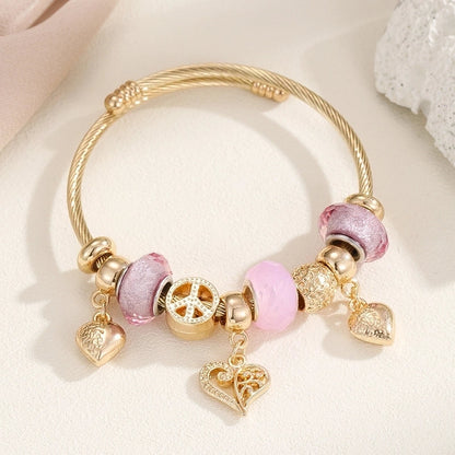 Vacation Modern Style Bear 304 Stainless Steel Alloy Gold Plated Rhinestones Bangle In Bulk