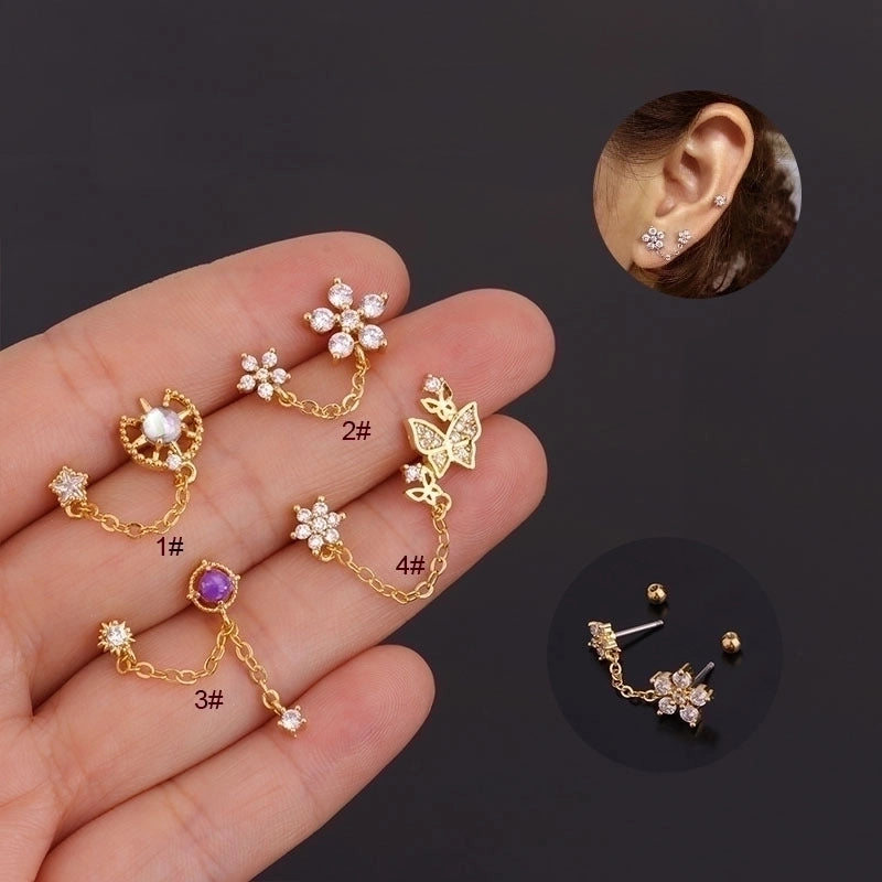 Ear Cartilage Rings & Studs Fashion Geometric 316L Stainless Steel Copper Inlaid Zircon