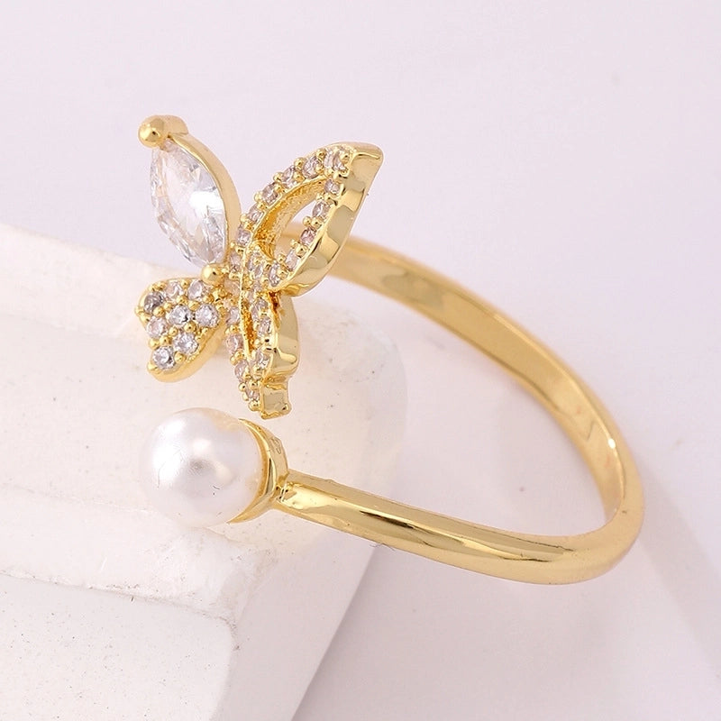 Lady Heart Shape Crown Flower Copper Zircon Inlay Open Rings