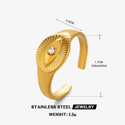 Minimalist Classic Style Round Eye 304 Stainless Steel Rhinestones 18K Gold Plated Plating Inlay Rings