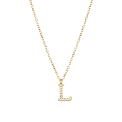 Minimalist Letter 304 Stainless Steel Zircon 16K Gold Plated White Gold Plated Plating Inlay Pendant Necklace