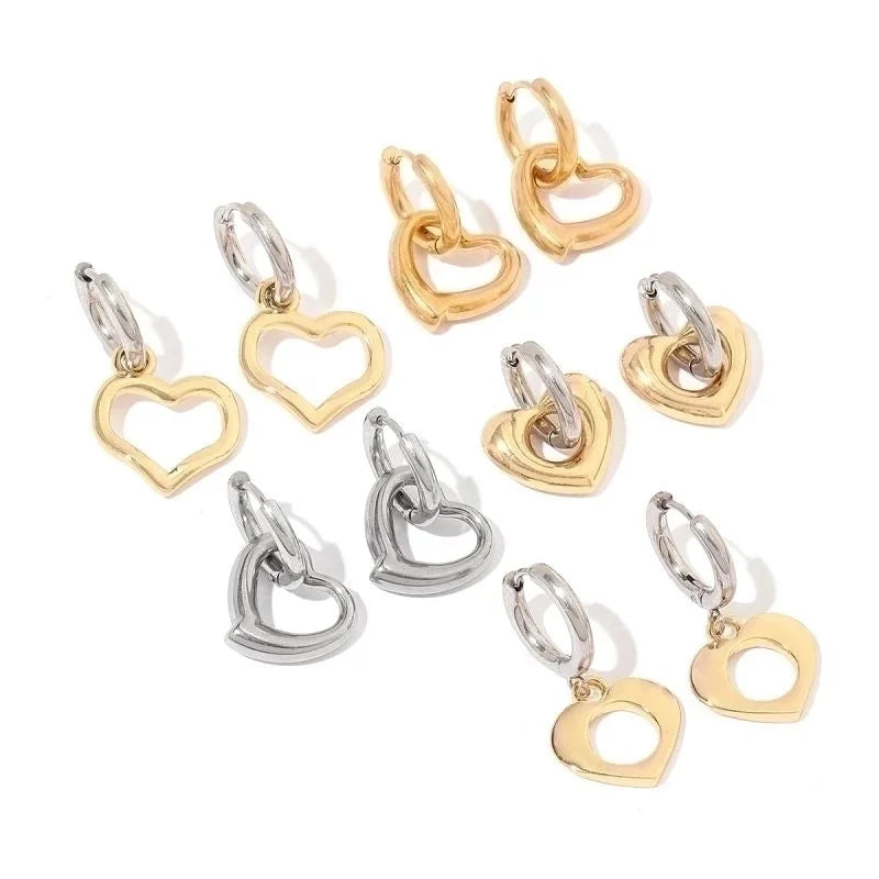 1 Pair Vintage Style Heart Shape Plating Stainless Steel 18K Gold Plated Hoop Earrings