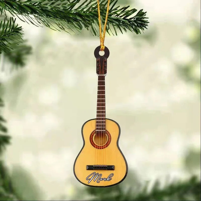 Cross-border Creative Personalized Pendant Christmas Decoration Guitar Lovers Acrylic Flat Car Rearview Mirror Pendant Ornaments