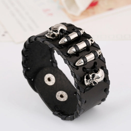 Hip-Hop Retro Geometric Skull Pu Leather Alloy Iron Braid Halloween Men's Bracelets
