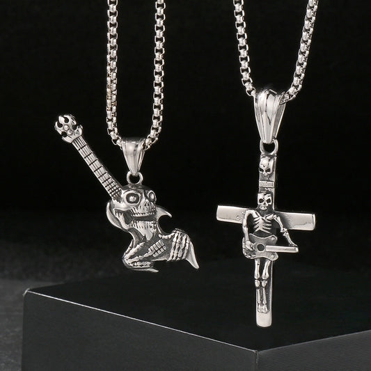 1 Piece 304 Stainless Steel 18K Gold Plated Musical Instrument Skull Pendant