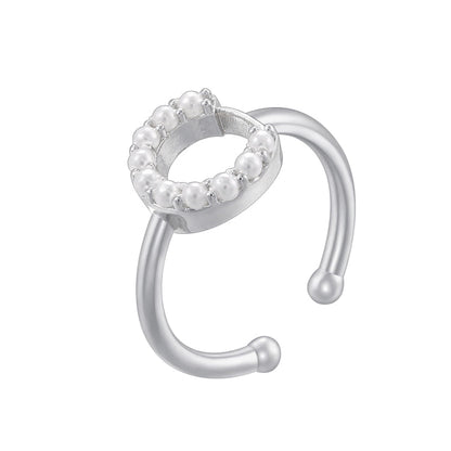 Copper 18K Gold Plated Plating Inlay Letter Artificial Pearls Open Rings